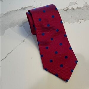 Charvet Red Silk Tie with Blue Dots France